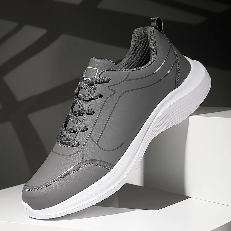 Men Shoes Autumn New PU Leather Casual Shoes Outdoor Sports Sneakers For Men Lightweight Soft Black Tennis Shoes - Image 6