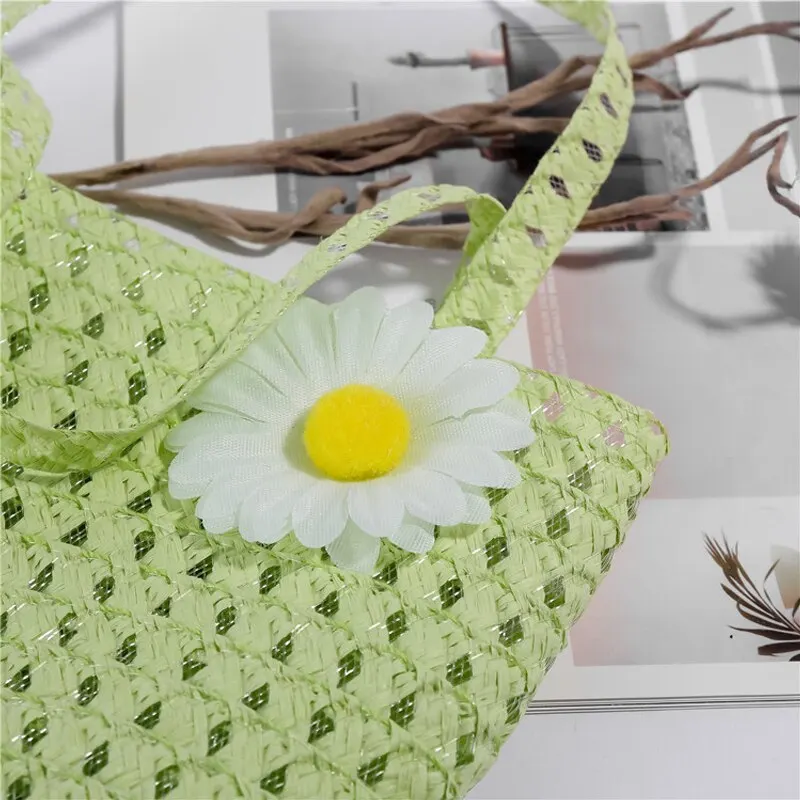 2 Pcs Set Girls Tea Party Straw Sun Hat and Purse Sets Kids Child Birthdays Easter Party Daisy Flower Summer Beach - Image 2