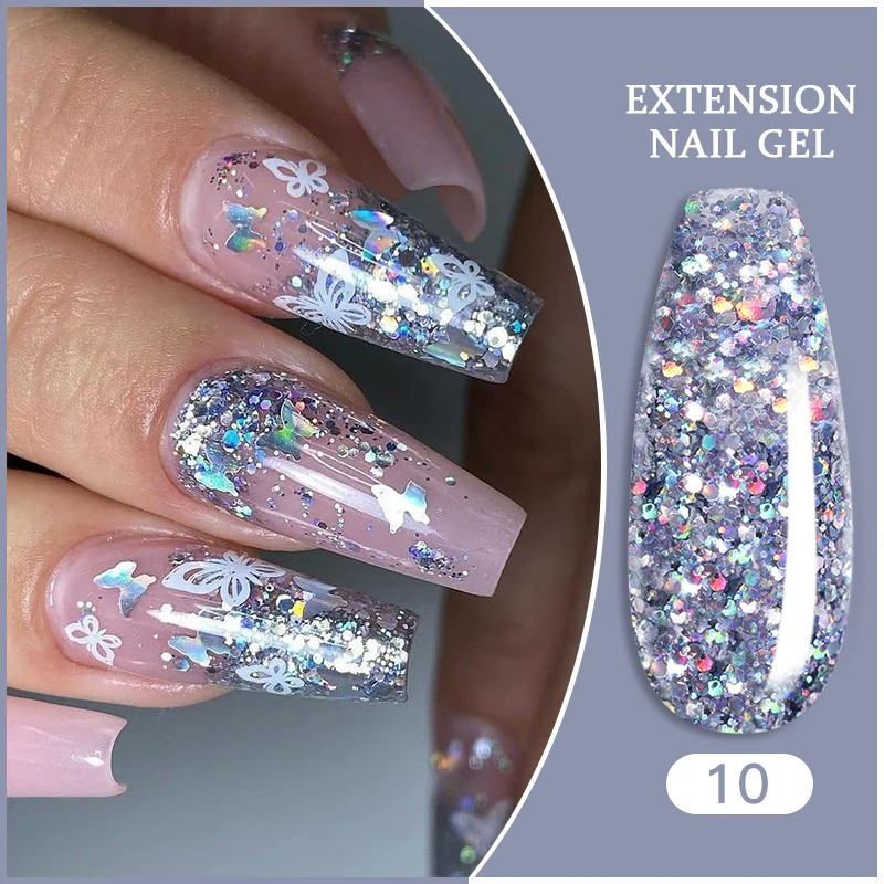 LILYCUTE 8ml/15ml Glitter Acrylic Gel Finger Extension Silver Nail Extension Gel Soak Off Nail Art Gel Varnish All For Manicure - Image 4