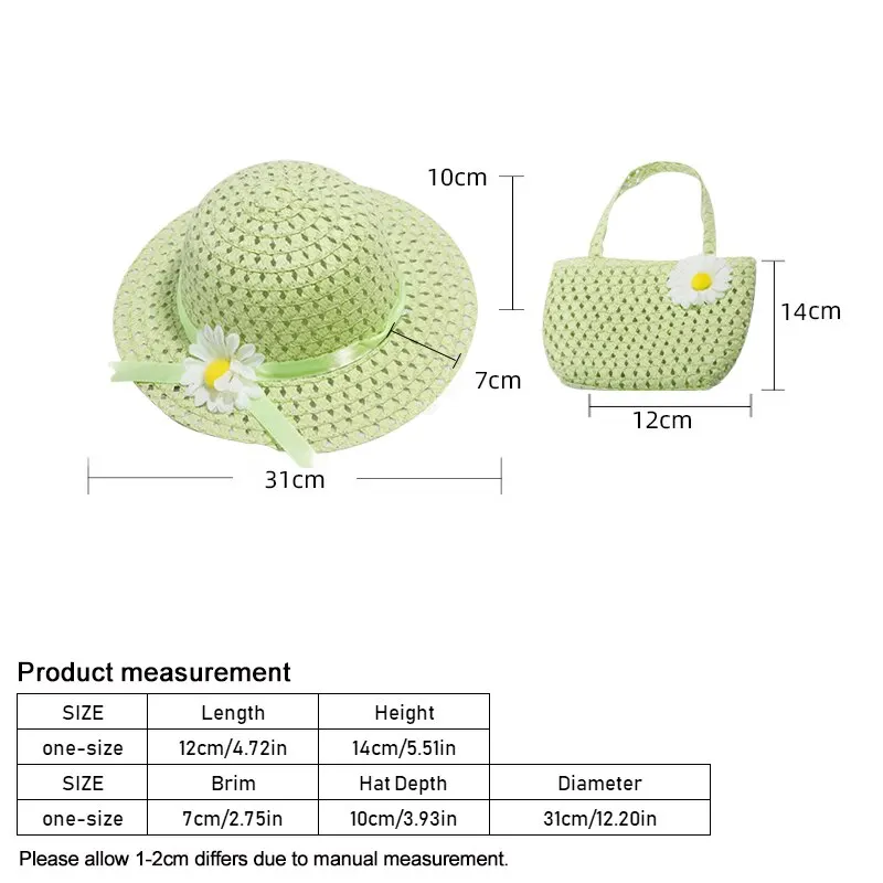 2 Pcs Set Girls Tea Party Straw Sun Hat and Purse Sets Kids Child Birthdays Easter Party Daisy Flower Summer Beach - Image 6