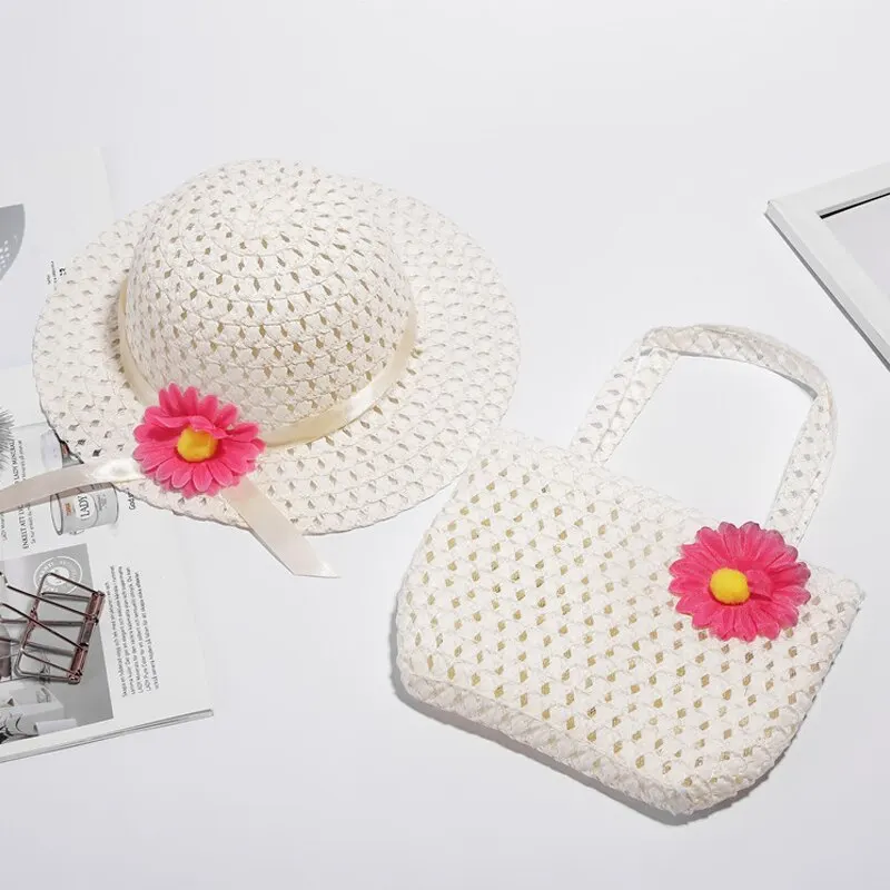 2 Pcs Set Girls Tea Party Straw Sun Hat and Purse Sets Kids Child Birthdays Easter Party Daisy Flower Summer Beach - Image 8
