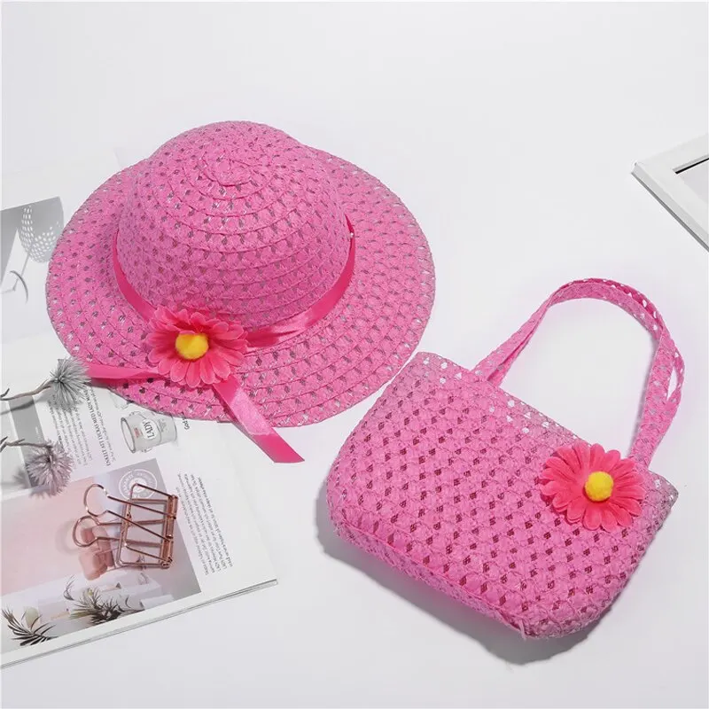 2 Pcs Set Girls Tea Party Straw Sun Hat and Purse Sets Kids Child Birthdays Easter Party Daisy Flower Summer Beach - Image 9