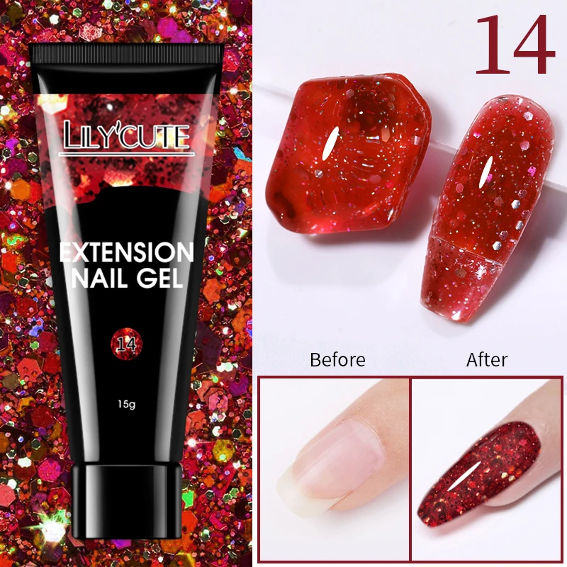 LILYCUTE 8ml/15ml Glitter Acrylic Gel Finger Extension Silver Nail Extension Gel Soak Off Nail Art Gel Varnish All For Manicure - Image 32