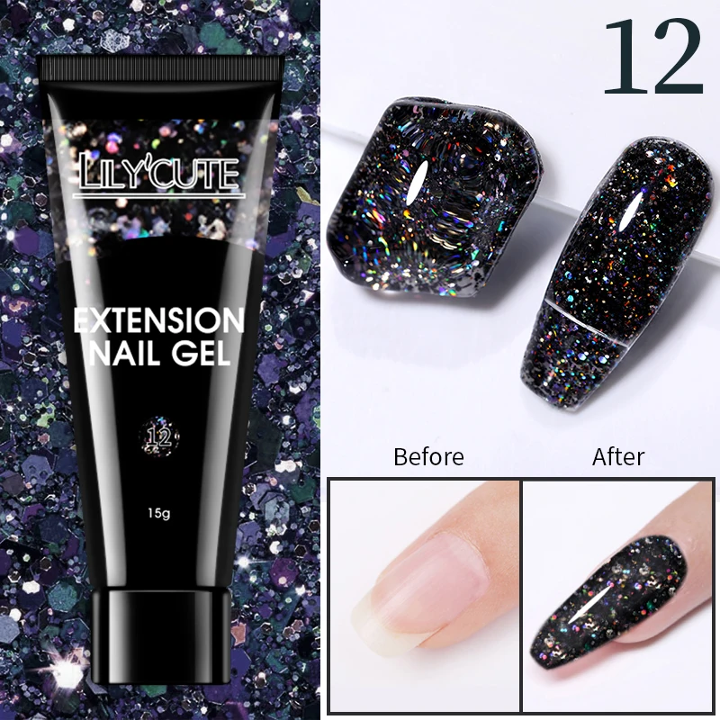 LILYCUTE 8ml/15ml Glitter Acrylic Gel Finger Extension Silver Nail Extension Gel Soak Off Nail Art Gel Varnish All For Manicure - Image 37