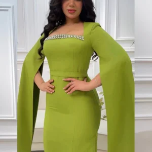 Siskakia Dubai Turkish Solid Luxury Diamonds Women Gown Arab African Abayas Super Long Sleeve Evening Party Dress Saudi Clothing